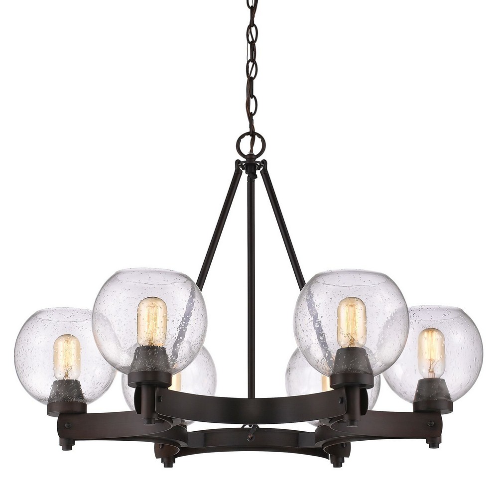 Golden Lighting-4855-6 RBZ-SD-Galveston - Chandelier 6 Light Steel in Rustic style - 21.25 Inches high by 30.75 Inches wide   Rubbed Bronze Finish with Seeded Glass